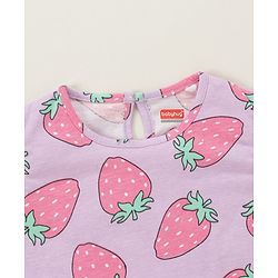 Babyhug Cotton Knit Sleeveless Night Suit With Strawberry Print - Purple