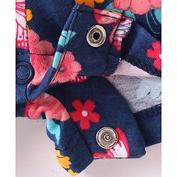 Babyhug Single Jersey Knit Cold Shoulder Sleeves Jumpsuit with Floral Print - Navy Blue