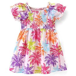 Babyhug  Single Jersey Knit Half Sleeves Frock Palm Tree Print - Multicolor