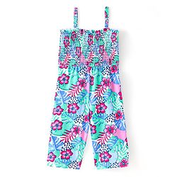 Babyhug Single Jersey Knit Sleeveless Jumpsuit Floral Print - Blue
