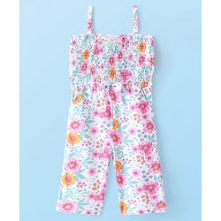 Babyhug Single Jersey Knit Sleeveless Jumpsuit Floral Print - White