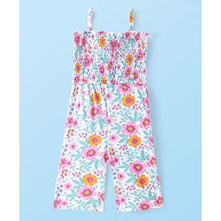 Babyhug Single Jersey Knit Sleeveless Jumpsuit Floral Print - White