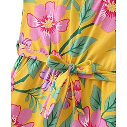 Babyhug Single Jersey Knit Sleeveless Jumpsuits With Floral Print - Yellow