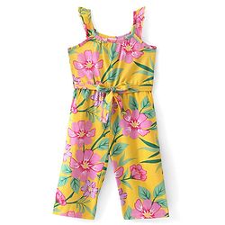 Babyhug Single Jersey Knit Sleeveless Jumpsuits With Floral Print - Yellow