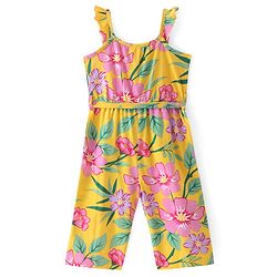 Babyhug Single Jersey Knit Sleeveless Jumpsuits With Floral Print - Yellow