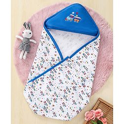 Babyhug 100% Cotton Whale Embroidered Hooded Wrapper - Blue