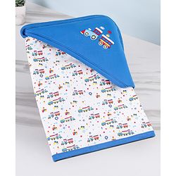 Babyhug 100% Cotton Whale Embroidered Hooded Wrapper - Blue