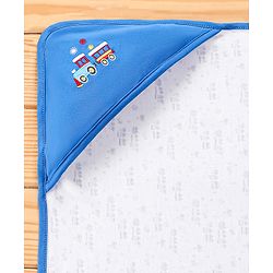 Babyhug 100% Cotton Whale Embroidered Hooded Wrapper - Blue