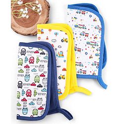 Babyhug Cotton Double Layer Wash Cloth Vehicle Print Pack of 3 - Multicolor