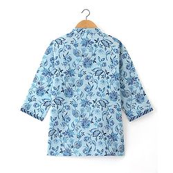 Babyhug Cotton Woven Full Sleeves Floral Printed Kurta Pyjama Set- Blue