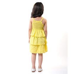 Babyhug 100% Cotton Woven Sleeveless Frock with Schiffli Design & Bow Applique - Yellow