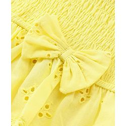 Babyhug 100% Cotton Woven Sleeveless Frock with Schiffli Design & Bow Applique - Yellow