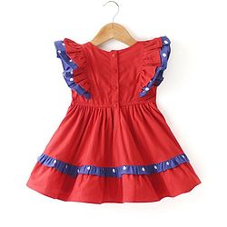 Babyhug Cotton Knit  Half Sleeves  Frock with Bow Detailing - Red