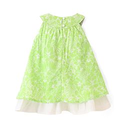 Babyhug 100% Cotton Woven Sleeveless Frock With Floral Print- Green