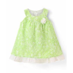 Babyhug 100% Cotton Woven Sleeveless Frock With Floral Print- Green