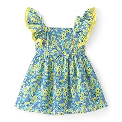 Babyhug Rayon Woven Frill Sleeves Frock with Floral Print - Blue