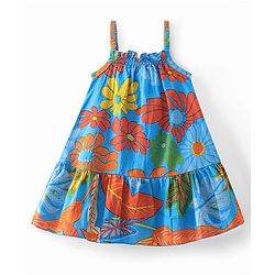 Babyhug 100% Cotton Woven Sleeveless Singlet Frock with Floral Print - Multicolour