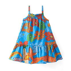 Babyhug 100% Cotton Woven Sleeveless Singlet Frock with Floral Print - Multicolour