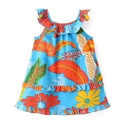 Babyhug Cambric Sleeveless One Piece Dress Tropical Print - Multicolour