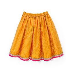 Babyhug Half Sleeves Banarsi Brocade Choli with  Lehenga & Dupatta Set - Mustard