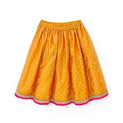 Babyhug Half Sleeves Banarsi Brocade Choli with  Lehenga & Dupatta Set - Mustard