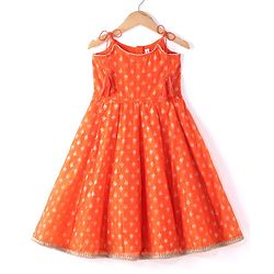 Babyhug Woven Sleeveless Brocade Kurti Chudidar and Dupatta Set - Orange