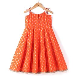 Babyhug Woven Sleeveless Brocade Kurti Chudidar and Dupatta Set - Orange