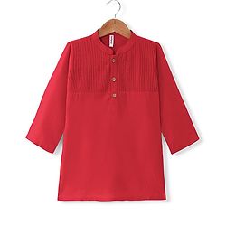 Babyhug Cotton Knit Full Sleeves Pintucked Kurta Solid Colour - Red