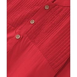 Babyhug Cotton Knit Full Sleeves Pintucked Kurta Solid Colour - Red