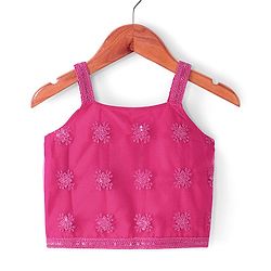 Babyhug Woven Sleeveless Net Sequinned  Embroidered Choli Lahenga and Dupatta-Hot Pink