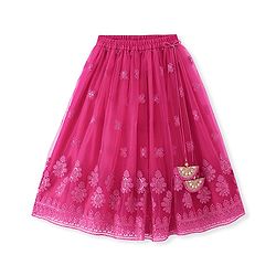 Babyhug Woven Sleeveless Net Sequinned  Embroidered Choli Lahenga and Dupatta-Hot Pink