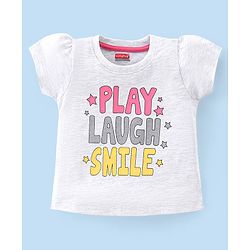 Babyhug Single Jersey Knit Half Sleeves Capri Night Suit Text & Star Print - Grey & Pink