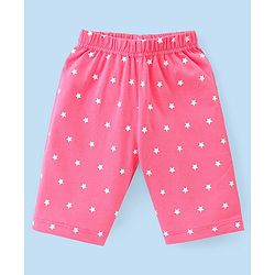 Babyhug Single Jersey Knit Half Sleeves Capri Night Suit Text & Star Print - Grey & Pink