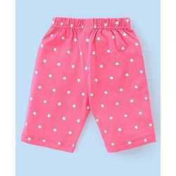 Babyhug Single Jersey Knit Half Sleeves Capri Night Suit Text & Star Print - Grey & Pink