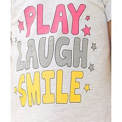 Babyhug Single Jersey Knit Half Sleeves Capri Night Suit Text & Star Print - Grey & Pink