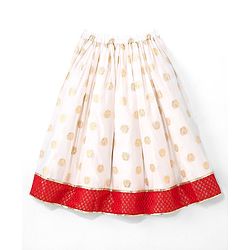 Babyhug Woven Half Sleeves Chanderi Butti Lehenga with Brocade Choli & Dupatta Set - White & Red