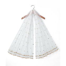 Babyhug Woven Half Sleeves Chanderi Butti Lehenga with Brocade Choli & Dupatta Set - White & Red