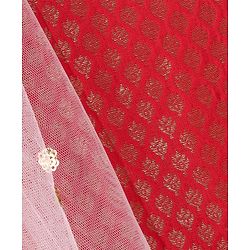 Babyhug Woven Half Sleeves Chanderi Butti Lehenga with Brocade Choli & Dupatta Set - White & Red