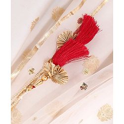 Babyhug Woven Half Sleeves Chanderi Butti Lehenga with Brocade Choli & Dupatta Set - White & Red