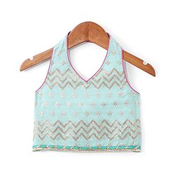 Babyhug Sleeveless  Foil Printed Choli & Embroidered  Lehenga Set with Dupatta - Pink & Blue