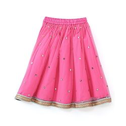 Babyhug Sleeveless  Foil Printed Choli & Embroidered  Lehenga Set with Dupatta - Pink & Blue