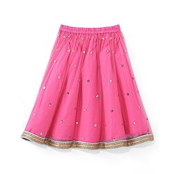 Babyhug Sleeveless  Foil Printed Choli & Embroidered  Lehenga Set with Dupatta - Pink & Blue