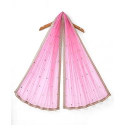 Babyhug Sleeveless  Foil Printed Choli & Embroidered  Lehenga Set with Dupatta - Pink & Blue