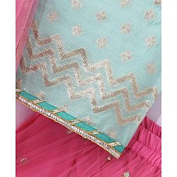 Babyhug Sleeveless  Foil Printed Choli & Embroidered  Lehenga Set with Dupatta - Pink & Blue