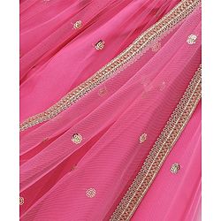 Babyhug Sleeveless  Foil Printed Choli & Embroidered  Lehenga Set with Dupatta - Pink & Blue