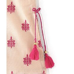 Babyhug Woven Half Sleeves Floral Embroidered Kurti Palazzo & Dupatta - Beige & Red