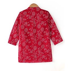 Babyhug 100% Cotton Woven Full Sleeves Kurta & Pyjama Set With Floral Print - Red & White