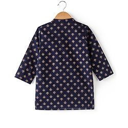 Babyhug 100% Cotton Woven Full Sleeves Kurta & Pyjama Set With Foil Print - Navy Blue & White