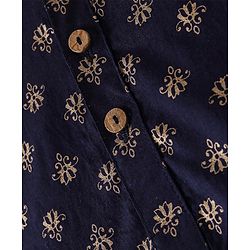 Babyhug 100% Cotton Woven Full Sleeves Kurta & Pyjama Set With Foil Print - Navy Blue & White