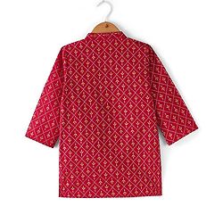 Babyhug 100% Cotton Woven Full Sleeves Kurta & Dhoti Set With Floral Print - Red